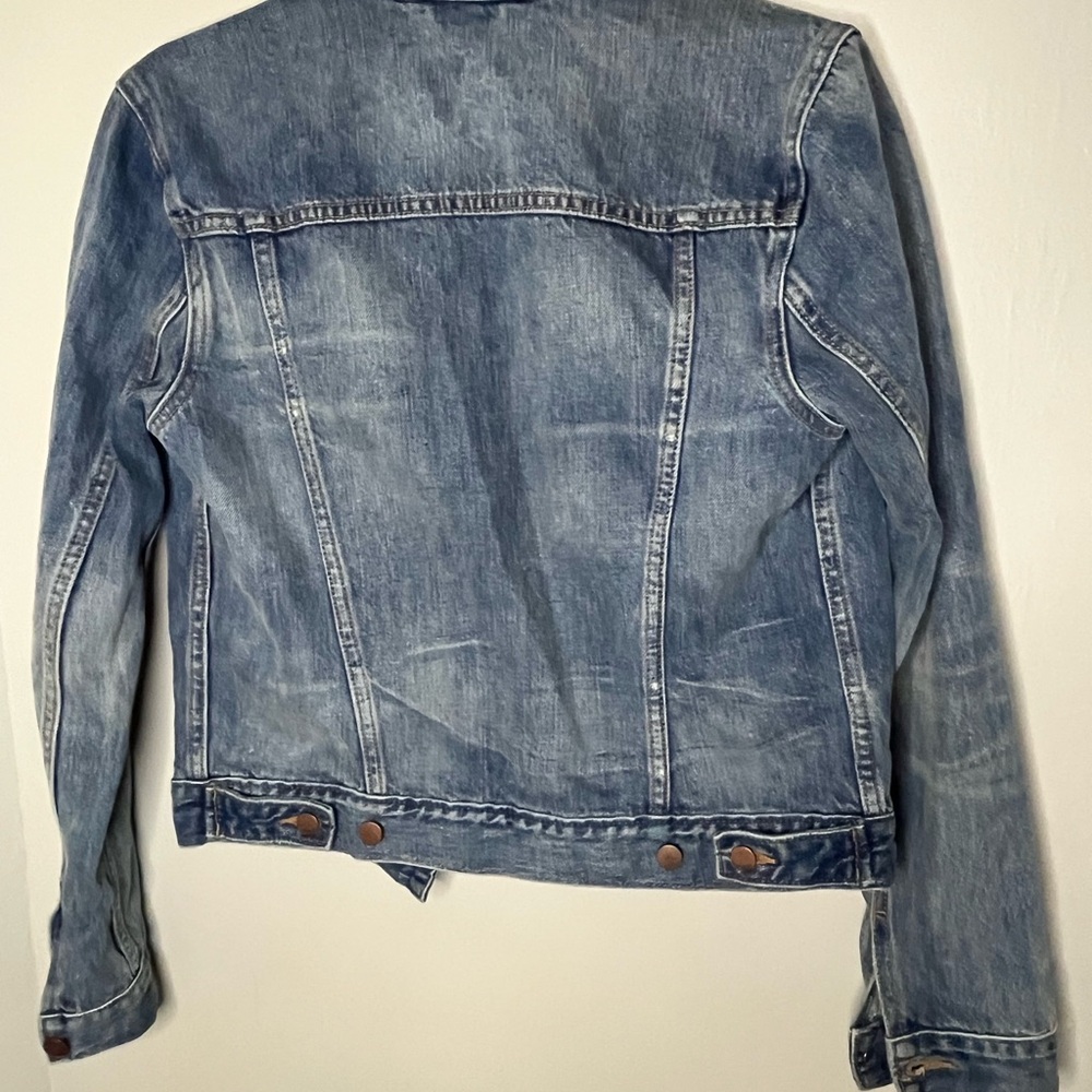 GAP 1969 Distressed Denim Trucker Jacket Unique Custom Patchwork Women’s Size XS - Picture 5 of 7